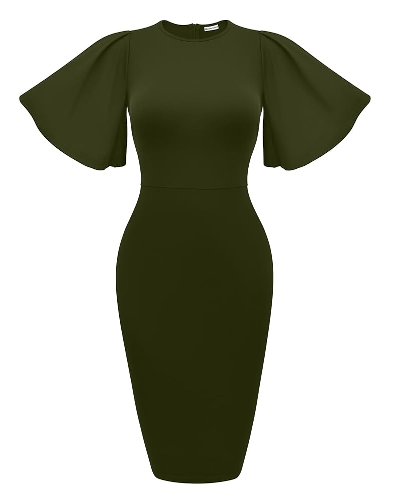 Memoriesea Women's Basic Bodycon Ruffle Flared Short Sleeve